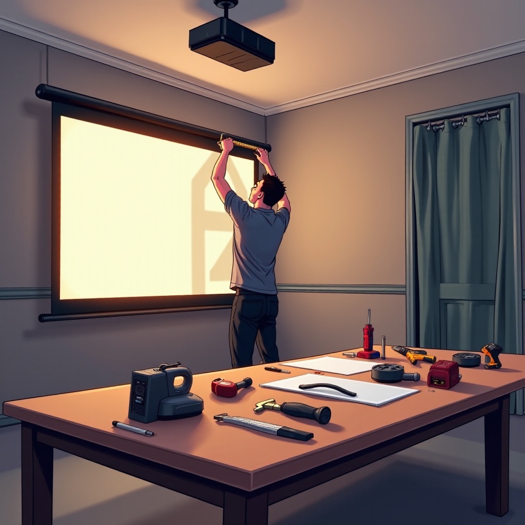 cara memasang layar proyektor di langit-langit